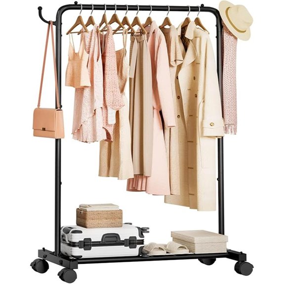 Homde Rolling Clothes Rack with Hooks and Luggage Shelf