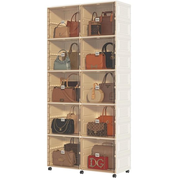 10 Cubbies Handbag Organizer with Wheels and Doors