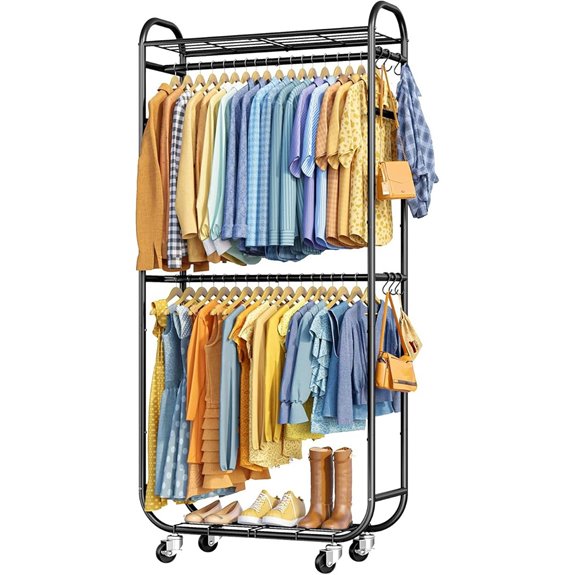 Stylish Rust-Proof Clothes Rack with Shelves and Wheels