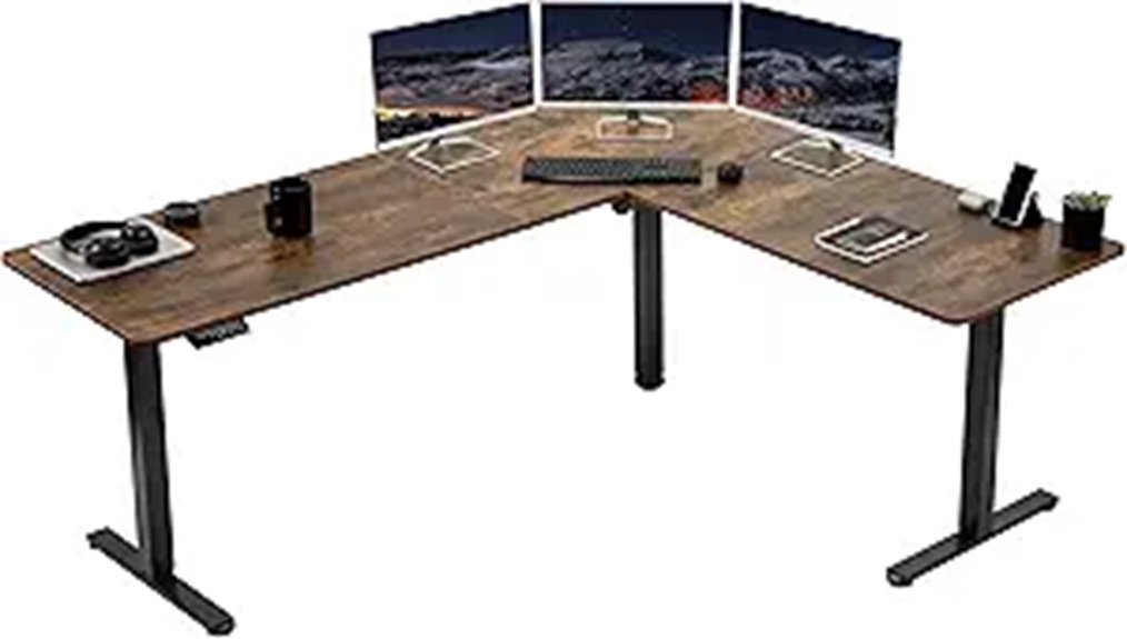 VIVO Electric L-Shaped Standing Desk Rustic Brown