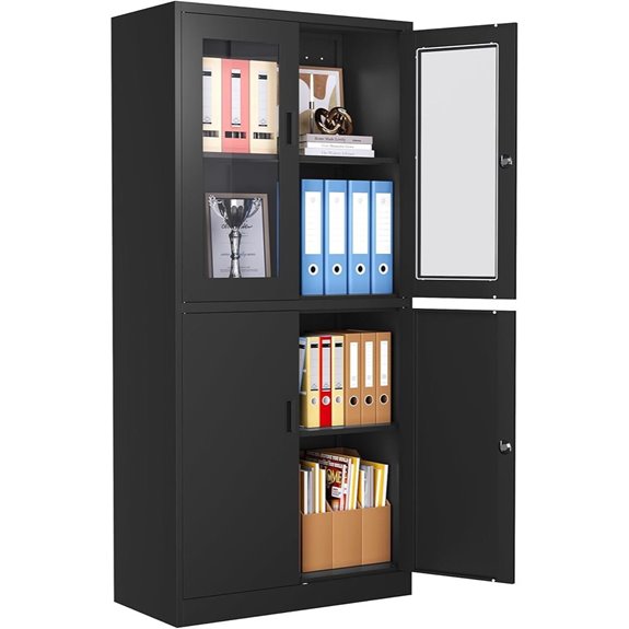 Lockable Metal Storage Cabinet with Glass Doors