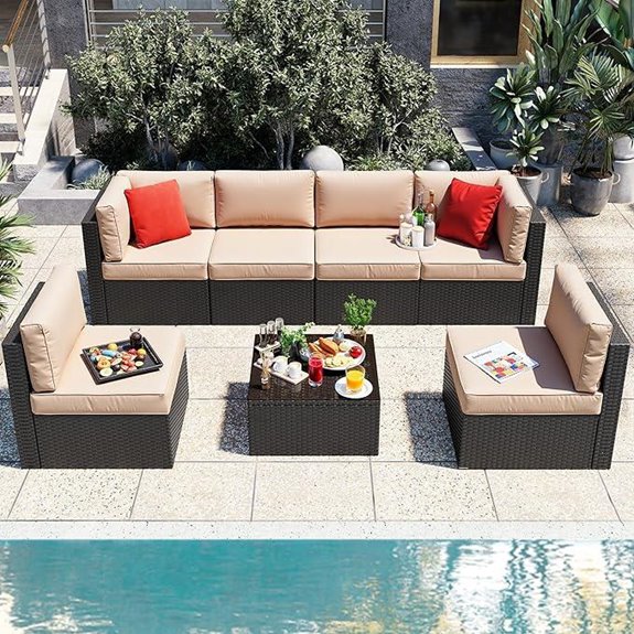 Vongrasig 7 Pieces Outdoor Wicker Patio Furniture Set