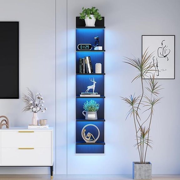 6-Tier Wall Shelf with LED Light for Home Storage