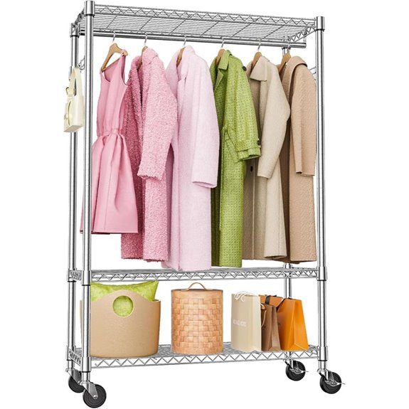 Heavy Duty Rolling Garment Rack with Hooks