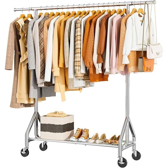 Heavy Duty Rolling Clothes Rack with Shelves