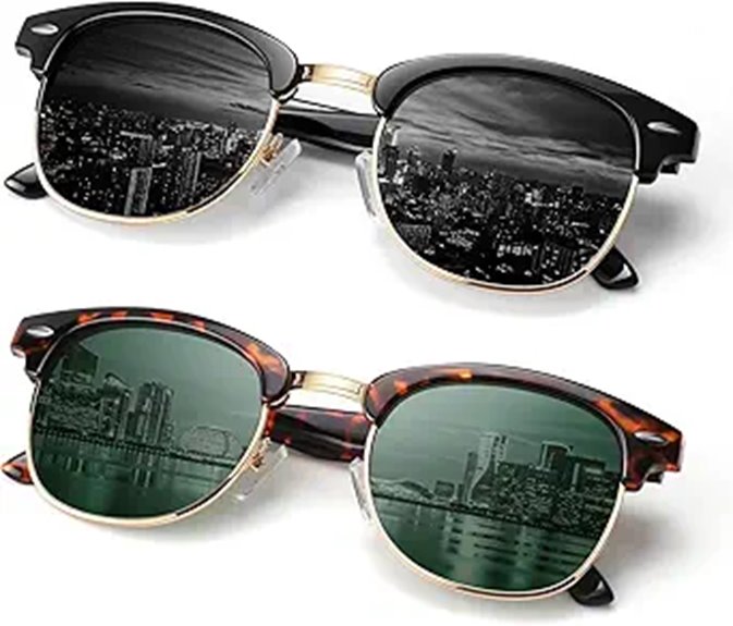 Polarized Sunglasses Men Women,Semi Rimless Retro Shades UV400 Protection