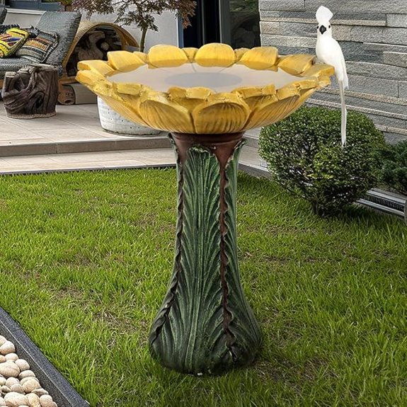 SKYFIRE Outdoor Concrete Bird Bath with Sunflower Design