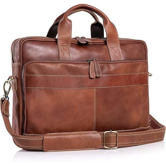 Leather 18-Inch Laptop Messenger Briefcase Tan