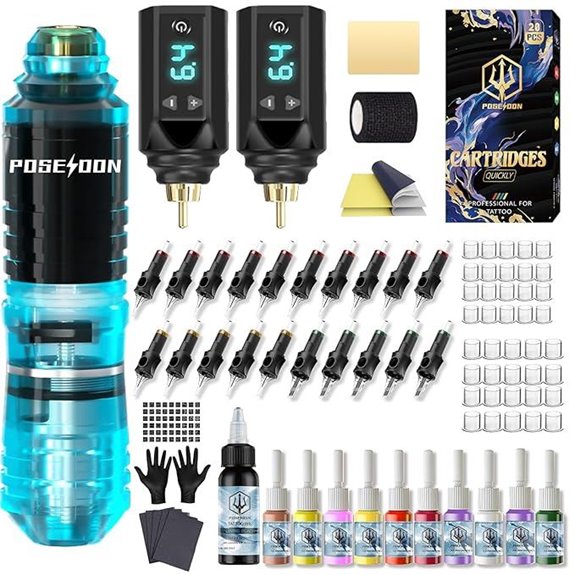 Poseidon Tattoo Kit with Batteries Needles and Ink