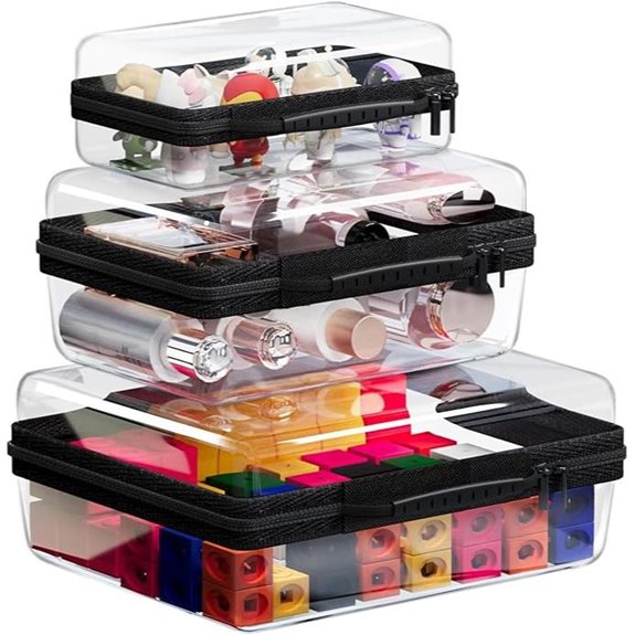 3-Pack Clear Waterproof Zipper Storage Cases