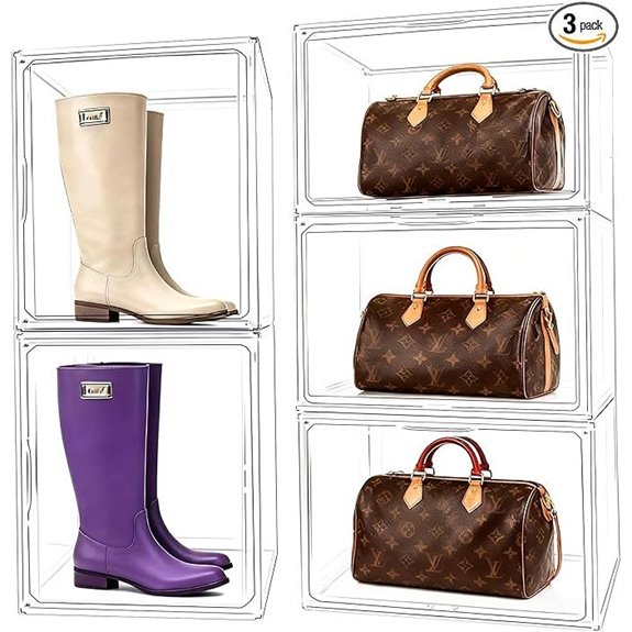 3-Pack Large Acrylic Purse Organizer with Lid