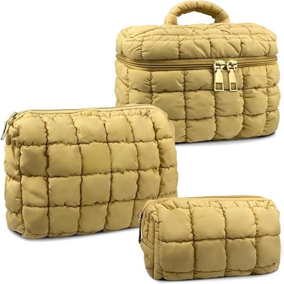 3-Piece Quilted Makeup Bag Set for Women