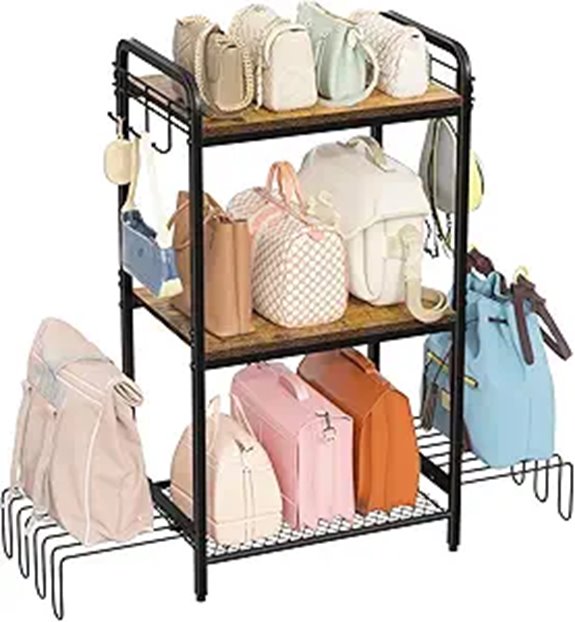 Iron & Wood 3-Tier Purse Organizer Storage Rack