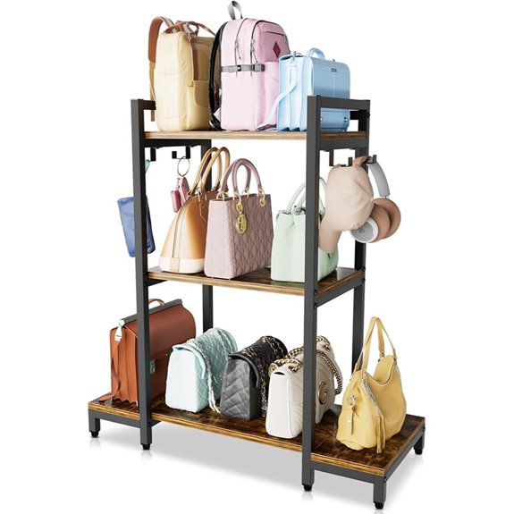 Aquzee 3-Tier Purse Shelf with Hooks Organizer