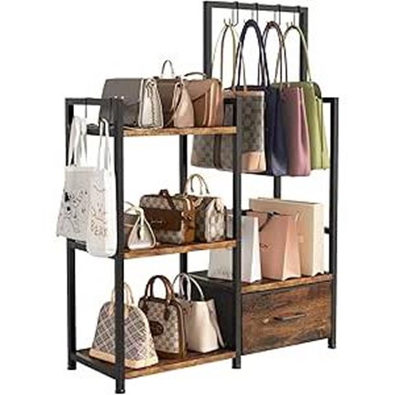 3-Tier Purse Rack with Drawer & Hooks