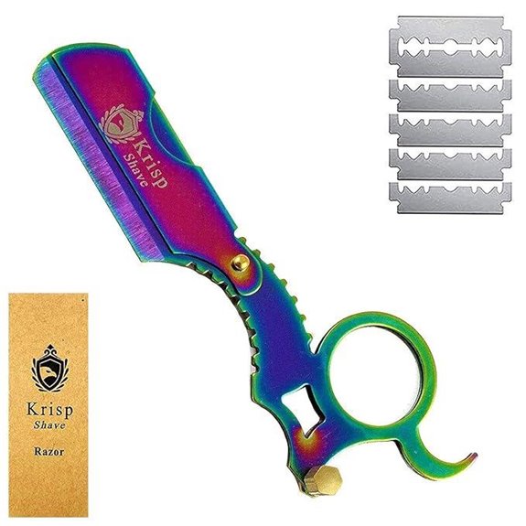 Titanium Straight Edge Barber Razor with 10 Blades