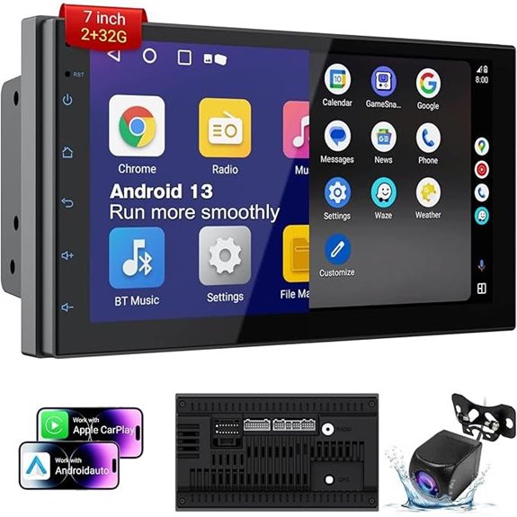Double Din Car Stereo with Touchscreen and Backup Camera