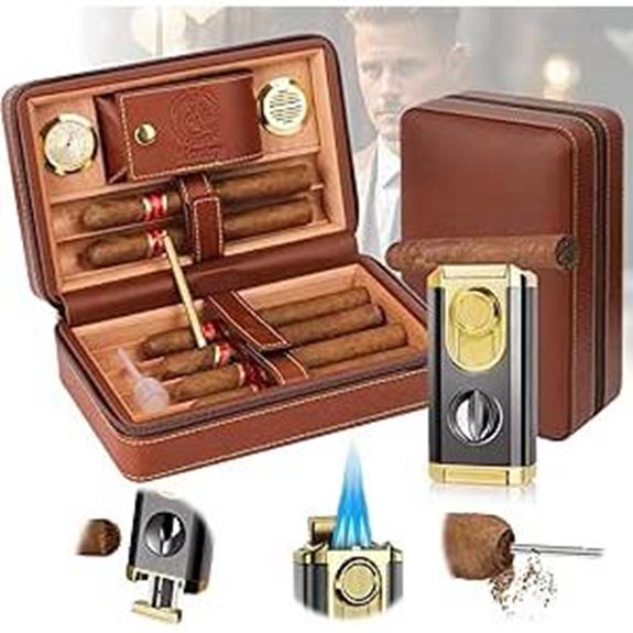Travel Cigar Humidor with Accessories and Leather Case