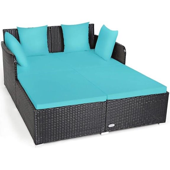 Tangkula Outdoor Rattan Daybed with Cushions (Turquoise)