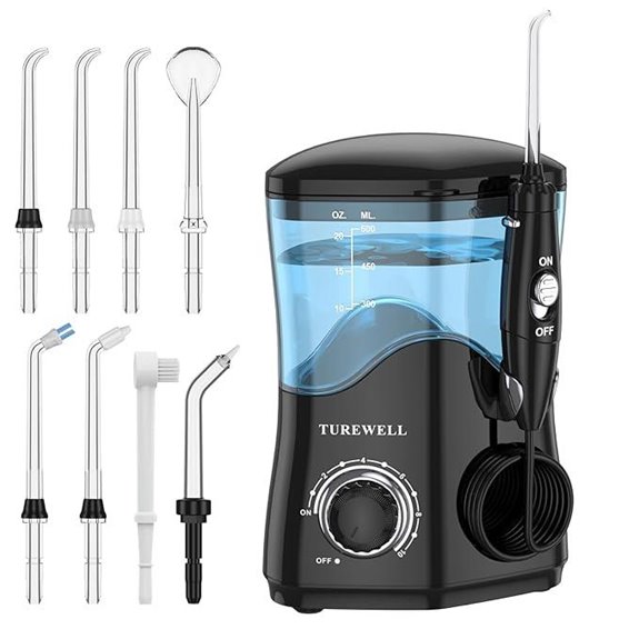 TUREWELL Water Dental Flosser with 8 Tips Large Tank