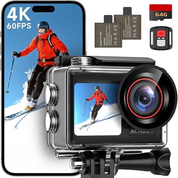 ODDV 4K Action Camera with Remote Waterproof 64GB