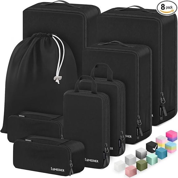 8 Set Waterproof Compression Packing Cubes for Travel