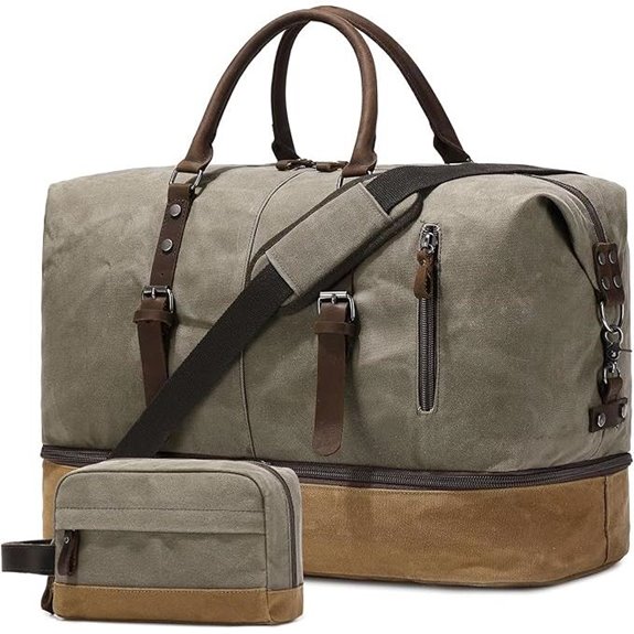 FENGDONG Waxed Canvas & Leather Duffel Bag