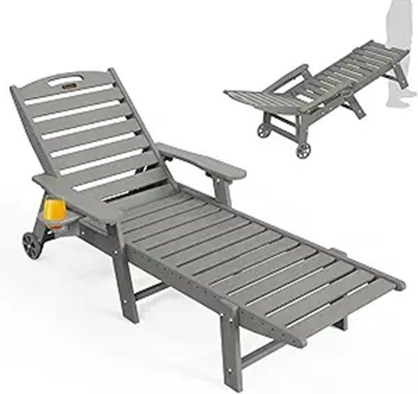 Ciokea Outdoor Lounge Chair with Wheels and Cup Holder