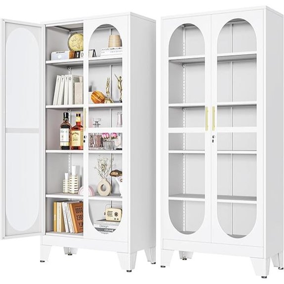 71 White Locking Glass Display Cabinet with Shelves