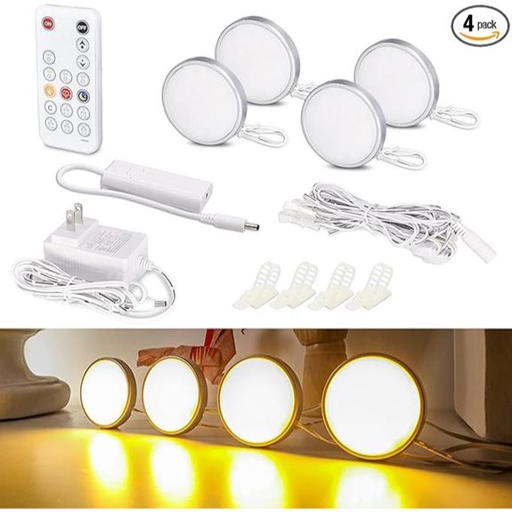 WOBANE LED Puck Lights with Remote (Set of 4)