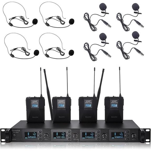 Wireless UHF Microphone System with 4 Lavalier Mics