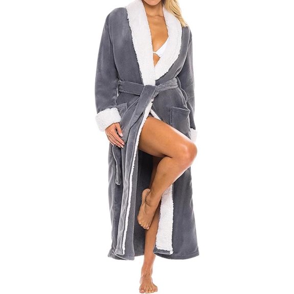 Alexander Del Rossa Women's Plush Sherpa Robe Long Cozy Warm Bathrobe