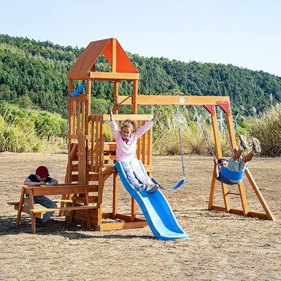 Dolphin Playground Wooden Swing Set with Slide