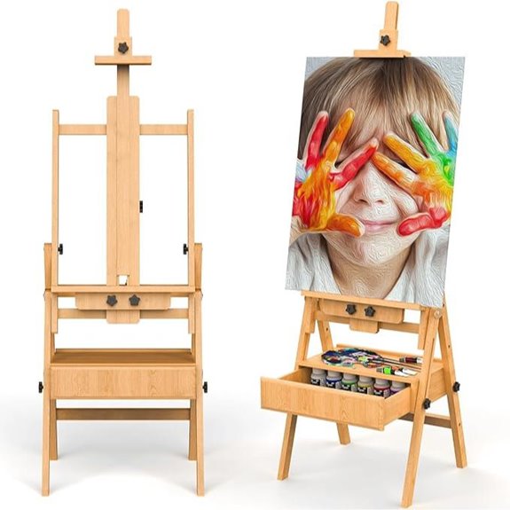 Large Wooden H-Frame Easel with Storage Drawer