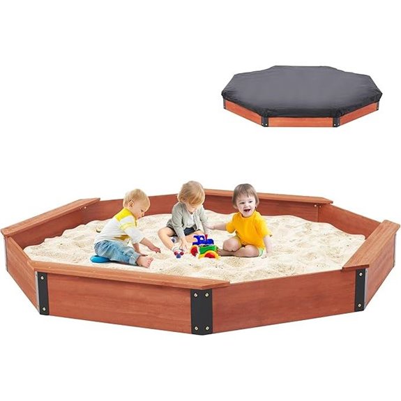 Wooden Octagon Sandbox with Cover for Kids Outdoors