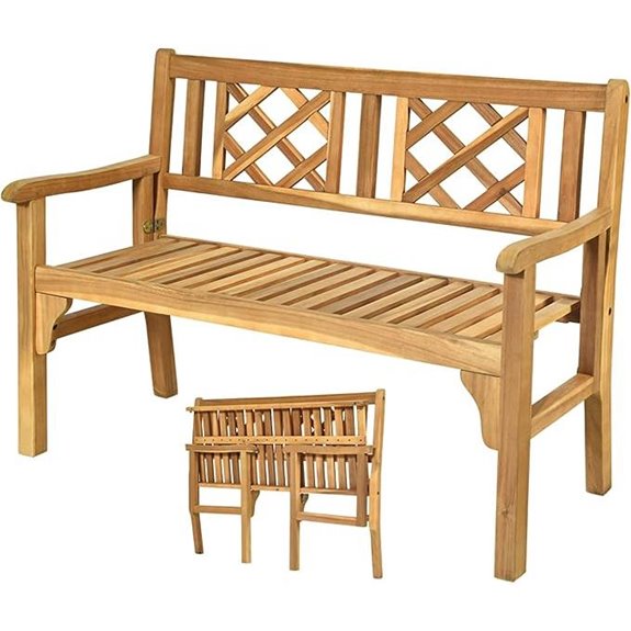 Tangkula Folding Outdoor Wood Garden Bench