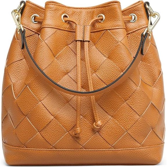 Kattee Woven Leather Bucket Bag with 2 Straps