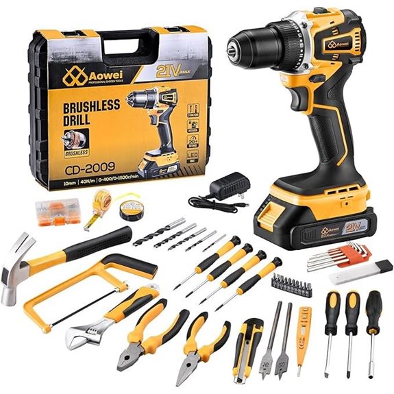 Yellow 21V Cordless Drill Kit with Battery and Charger