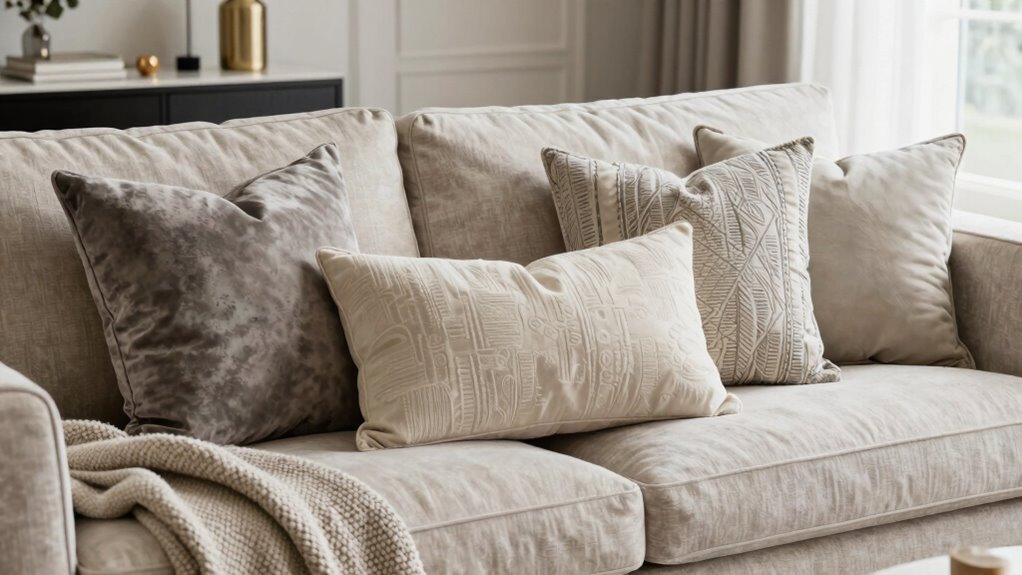 layered textured pillow arrangement