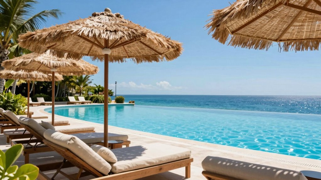 comfortable shaded poolside lounging