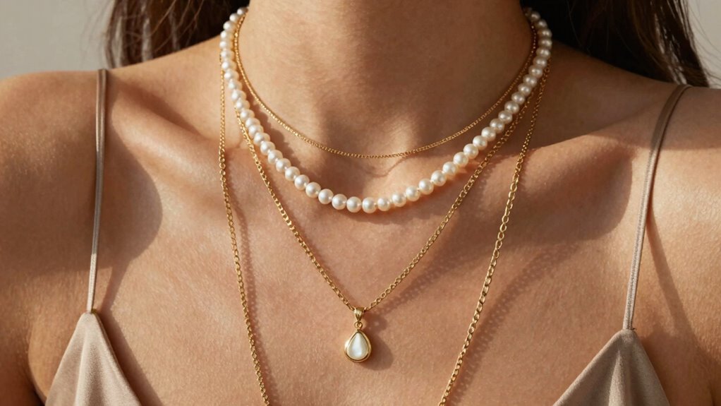 layered jewelry enhances neckline