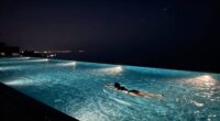 serene night pool ambiance