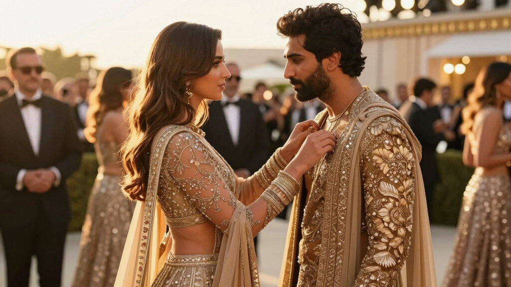 Halsey and Fiancé Avan Jogia Coordinate in Rahul Mishra Couture at Gold Gala