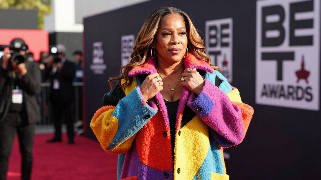 Queen Latifah Bundles Up in a Bold, Oversized Coat on the 2026 BET Awards Red Carpet