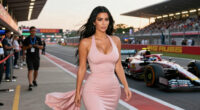 Kim Kardashian Wears Blush Pink To Support Lewis Hamilton At F1 Singapore Grand Prix